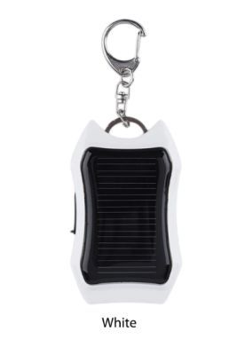 Mini powerbank op zonne-energie met ingebouwde zaklamp en sleutelhanger, geschikt voor mobiele telefoons