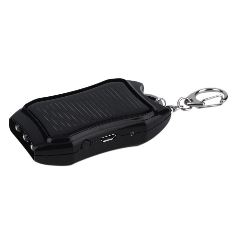 Mini powerbank op zonne-energie met ingebouwde zaklamp en sleutelhanger, geschikt voor mobiele telefoons
