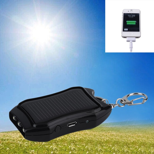Mini powerbank op zonne-energie met ingebouwde zaklamp en sleutelhanger, geschikt voor mobiele telefoons